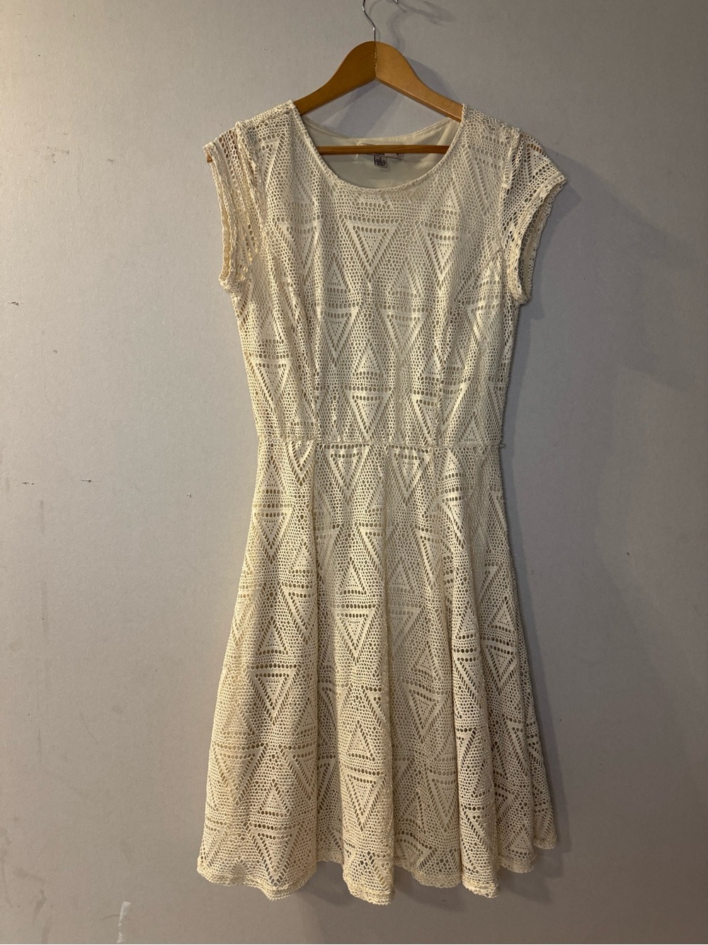 Sharagano Ivory Crochet Lace Fit & Flare Dress Women’s 6 Geometric Lined Boho